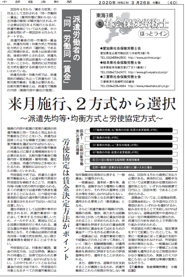 中部経済新聞 2020.3.26